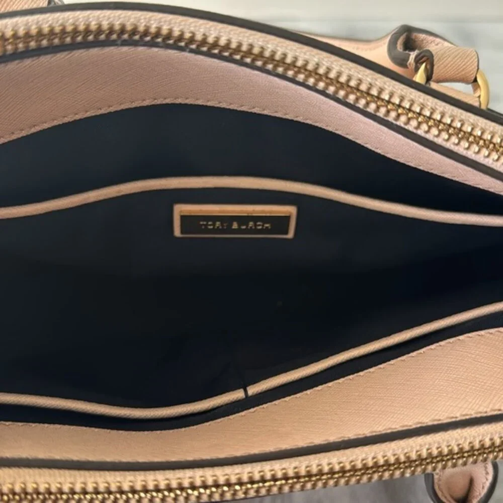 Tory Burch Double Zip Saffiano Leather Pink Tote Handbag Cossbody